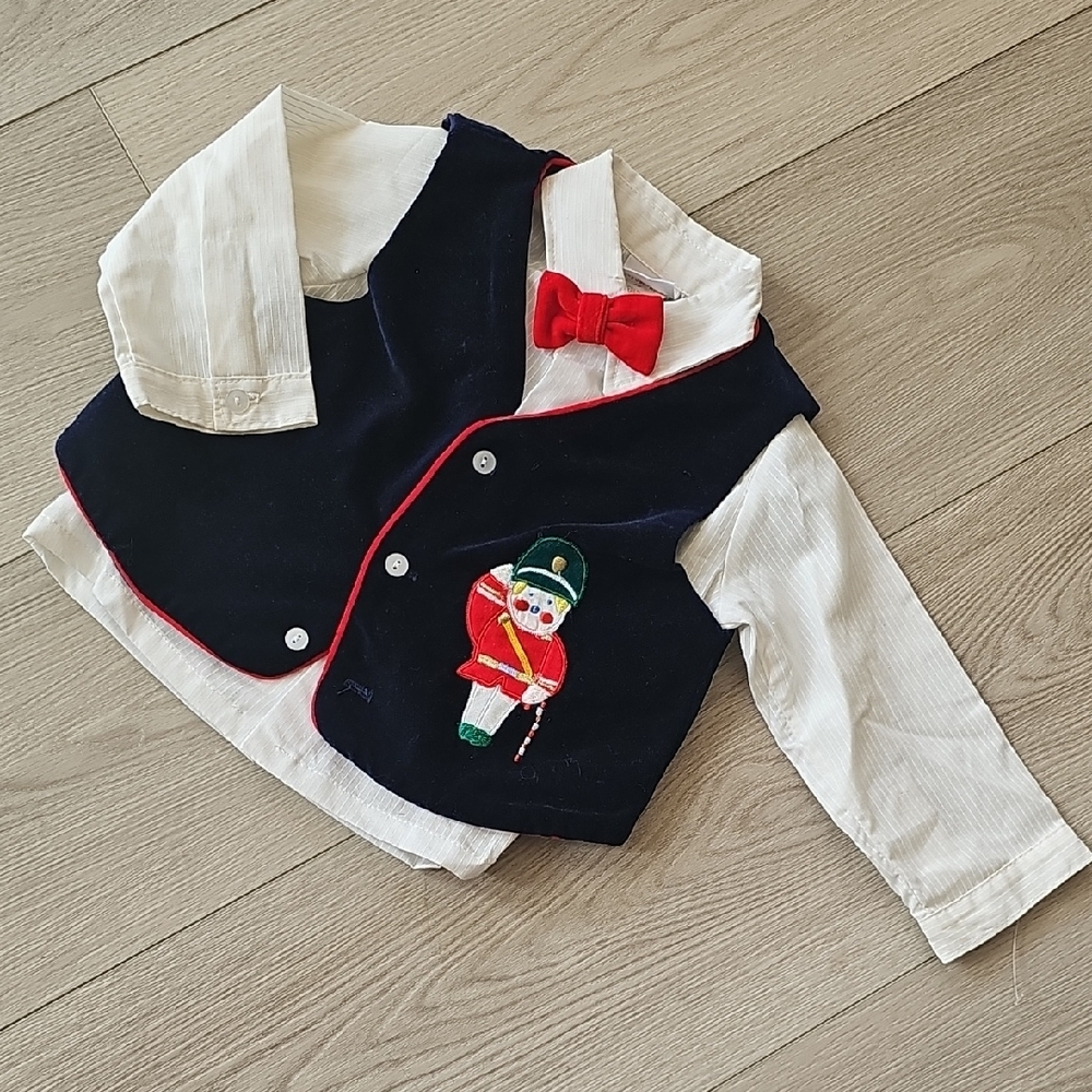 Vintage Mini TOGS Christmas Nutcracker Velvet Vest & Button‎ Down 18 Months